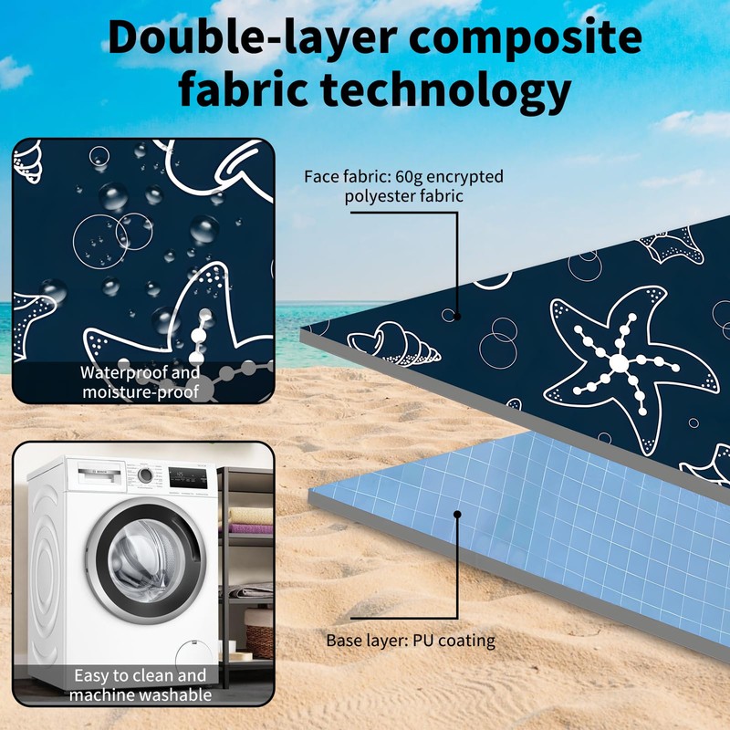 DUFFOBAN Beach Blanket Waterproof Sandproof Extra Large 80"x80" Sand Free