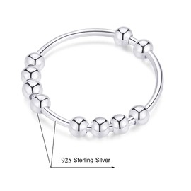 Jacruces 925 Sterling Silver Rings Anxiety Ring for Women Men Fidget Rings for Anxiety Women Gold Ring Anxiety Ring with Beads Spinner Ring for Anxiety Spinning Ring Fidget Jewelry thumb rings size,