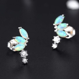 VIKI LYNN Opal Earrings Petal Women's Earrings 925 Sterling Silver and Zircons Stud Earrings Birthday Christmas Valentine's Day Gifts for Women, Sterling Silver Sterling silver Zircons, Cubic Zirconia