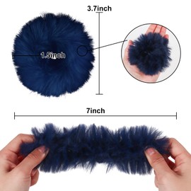Semato 2 Navy Blue Fuzzy Pom Pom Scrunchies With Faux Rabbit Fur Elastic Ponytail Holders Pink Party Favors Hair Accessories for Women and Girls