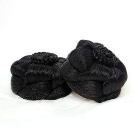 MALAIKA Synthetic Hair Chignon Bun Donut Braided Hairpieces Scrunchie Clip in Hair Bun Extensions Straight Updo for Wedding Party Costume Women Beauty 2Colors and type avilable (Flowers02-Black）