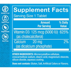 The Vitamin Shoppe Vitamin D3 5000IU - Bone Immune & Cellular Health | Cholecalciferol Softgels | 120 Tablets | Gluten-Free