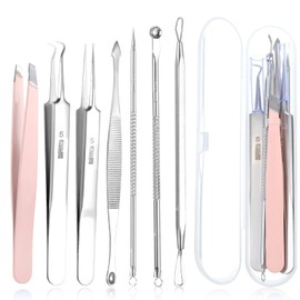 7PCS Blackhead Remover Tools Set - Blackhead Remover Tweezers, Ingrown Hair Tweezers Blackhead Extractor Pimple Extractor for Pimple Whitehead Ance(Pink)
