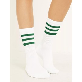 4 PAIRS Retro Stripe Tube Socks Classic Athletic Sport Crew Socks For Women Casual Cotton Novelty Socks Unisex, 3paris-tennis Green Striped, One Size