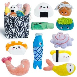 Nocciola 10 Juguetes para Perro de Sushi - Peluches Chirriantes con Bolsa, Juguetes de Peluche Interactivos para Perros Pequeños y Medianos, Set Peluc