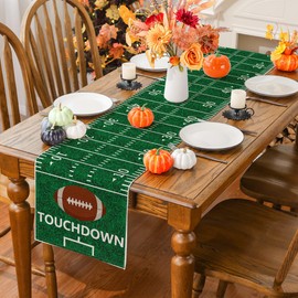 Football Table Runner, Green Grass Touch Down American Football Field Table Runner Rugby Boy Birthday Party Kitchen Dining Table Decoration 13x90 Inch