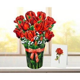 CUT POPUP.COM CUTPOPUP Rosenstrauß – Valentinskarte, 15.5x20.5cm Geburtstagskarte Frau, Muttertagskarte, Hochzeitskarte 3D-Gruß, Romantische Liebeskarte für Ihn, Ihre Frau, Paar (Bouquet Roses 15x20) US8-86.SMDE