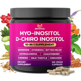 BMVINVOL Inositol Supplement - Myo-Inositol and D-Chiro Inositol Ideal 40:1 Ratio - Plus Berberine, Cinnamon, Ashwagandha + 5 More - 120 Capsules