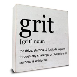 Inspirational Grit Definition Art Wooden Box Sign Grit Minimalist Desk Decorative Wooden Sign Home Office Decor for Table Shelf 5 x 5 Inches