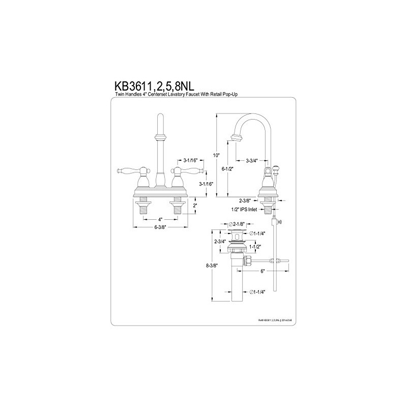 Kingston Brass KB3612NL Deck Mount Lavatory Faucet with Lever Handle