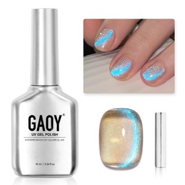 GAOY Cat Eye Gel Nail Polish, 16ml Blue Nude Glitter Holographic Nail Polish with Magnet, Reflective Translucent UV Gel, 2408 Mermaid Tears