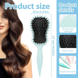 NHQZ Lockenbürste,Curly Hair Brush,Bounce Curling Brush mit Wildschweinborsten,Stylingbürste mit Zahnrad-Design,Lockendefinierungsbürste,Bürste für Locken zum Kämmen und Formen(A, Blau)