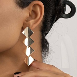 Allereya Vintage Square Dangle Earrings Square Drop Earrings Gold Square Chain Earrings Square Geometric Earrings Jewelry for Women and Girls (Gold)