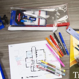 BAZIC 11" x 5" Clear Pencil Pouch, Bulk Stationery Pouch Zipper Pen Invoice Pouches Bag Case for Student School Supplies Office College Cosmetics Travel, Assorted Color, 6-Pack