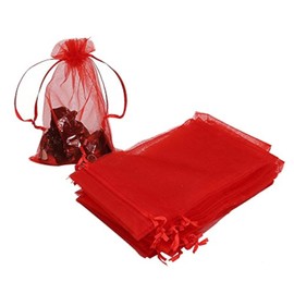 HRX Package HRX Package 100pcs Organza Bags,4 x 6 inches Christmas Wedding Favors Christmas Gift Drawstring Bags Jewelry Pouches (Red)