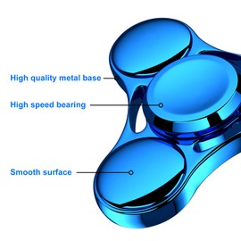 Aolcev Fidget Spinner Fidget Toy Hand Spinner Stainless Steel Metal 3-5 Minutes Fast Bearing Spins Hand Spinner Tri Finger Gyro Toy ADHD EDC Focus Anxiety Stress Relief Toys for Kids Women Men-Blue