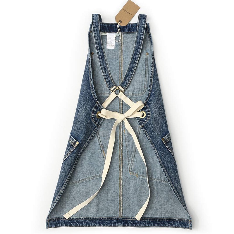 Jeanerlor Cotton Denim Cross Back Work Jean Apron with 5