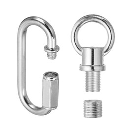 PATIKIL M10 Fine Thread Lamp Female Loop Holder with M12 Adapter Chain Quick Link, Lifting Eye Nut Hook Ring Structural Support to Chandelier, 44 lbs Load Chrome Color