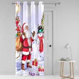 Fusion - Traditional Christmas Curtain W55 x L84 (138 x 214cm) - Eyelet - Santa Claus Curtain for Xmas - Father Christmas Curtain/Snowman Curtain for Bedroom/Living Room - Christmas Decorations