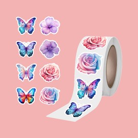 1000 PCS Flower Butterfly Stickers Roll 16 Styles Colorful Summer Rose Floral Decals 3D Cute Tulip Roll Stickers for Parties Walls Scrapbooks Envelopes Giftwrap Decals Birthday and Greeting Cards