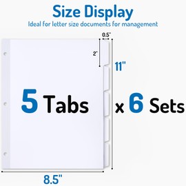 Forvencer Blank Writable Binder Dividers, 1/5 Cut Tabs, 3 Hole Punch Dividers with Reinforced Edge, Binder Dividers with Tabs, Letter Size, 6 Sets, 30 Dividers, White