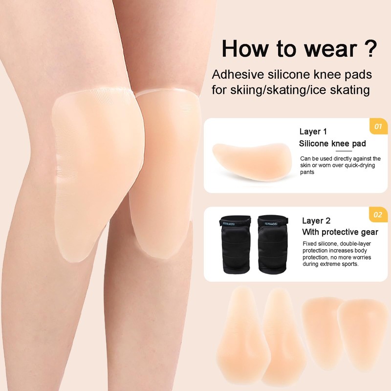 POMAMZ Silicone Knee Pads,Adhesive Knee Brace KneePad for Skiing Skating,Snowboarding,Ateboarding,Roller
