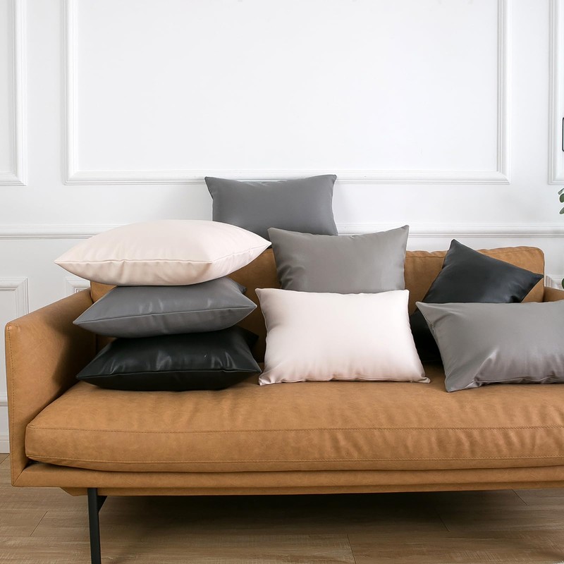 MUKA Custom PU Leather Throw Pillow Covers, Hand Stitched Leather