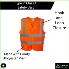 Cordova VB230P7XL Type R, Class II, 5-Point Breakaway Vest, Orange Mesh, One Outside Pocket, One Inside Pocket With Hook & Loop Closure, 2-Inch Silver Reflective Tape, 7X-Large