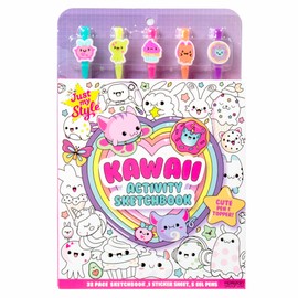 Just My Style Cuaderno de bocetos de actividad Kawaii, libro de bocetos de 20 pginas con 5 bolgrafos de gel, tapas de bolgrafos Kawaii, libro de...   