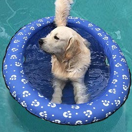 Ginkago Inflatable Pool Float for Adult Dogs and Puppies, Large Contemporary Modern Blue Pet Dog Swimming Pool Float Ride on