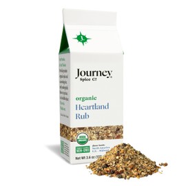 Organic Heartland Rub by Journey Spice Co. | Gourmet Coarse All-Purpose Dry Rub Inspired by Chicago Steak Seasoning for Steak, Chicken, Poultry, Meat, Veggies, and More | Salt-Free, Sugar-Free, MSG-Free, Non-GMO | 3.6 oz. | Resealable/Reusable Cap