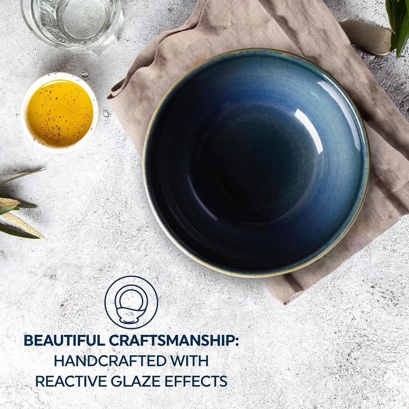 Corelle Stoneware 4-Pc Bowl Set, Handcrafted Artisanal Double Bead Bowls,