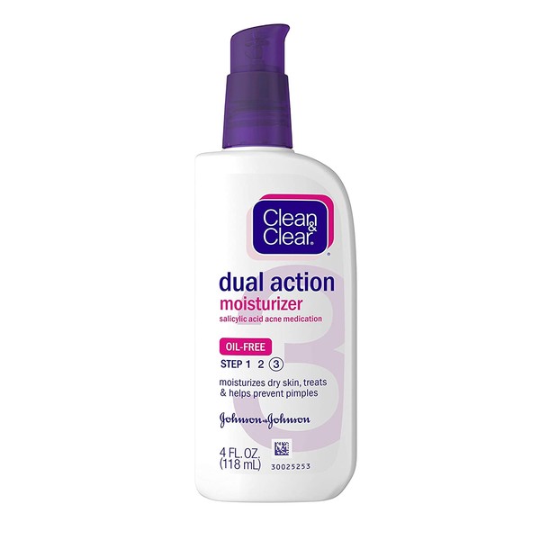 Clean & Clear Essentials Dual Action Facial Moisturizer with Salicylic Acid Acne Medication to Treat Acne and Prevent Pimples, Oil Free Face Moisturizer Cream for Acne-Prone Skin, 4 oz (Pack of 3)