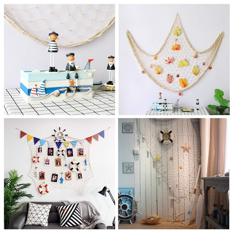 Decorative Fishing Net Wall Decor with Seashells Nautical Style Wall