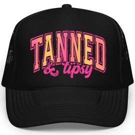 Tan & Tipsy Summer Trucker Hat for Women Foam Front Classic 5 Panel Mesh Snapback Black Trucker Hat