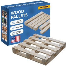 Greaton, Unassembled Heavy-Duty Wooden Pallet Kit – 48x24x5 Inches, Industrial-Grade Pinewood, Stackable & Reusable, Easy to Assemble, 4-Way Forklift Entry, for Home, Storage & Warehouse Use – 1 Pack