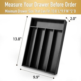 Besilord Bamboo Silverware Holder - Drawer Organizer with 5 Slots (Black)