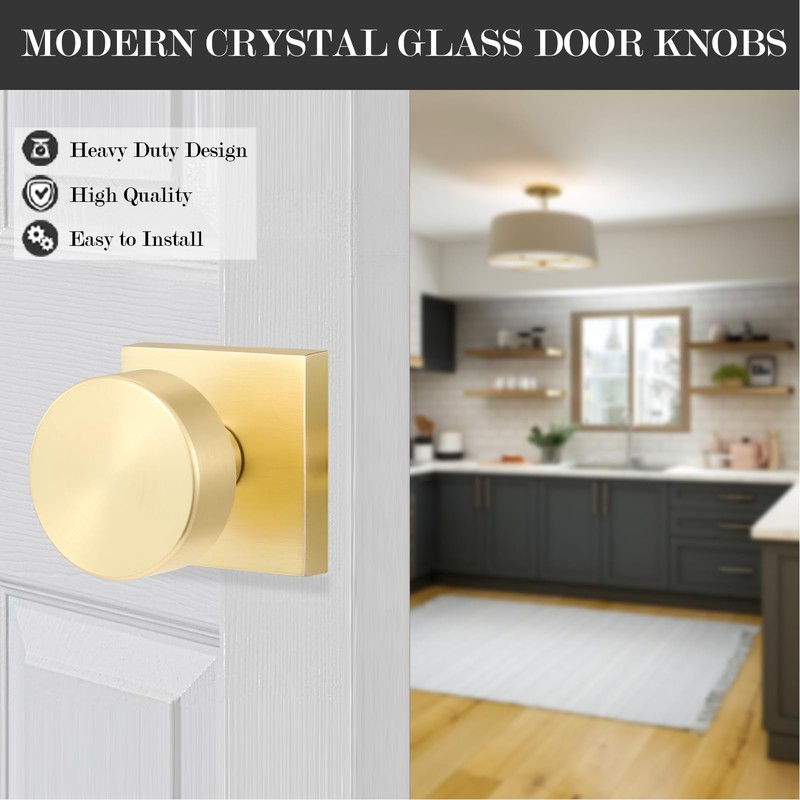 newliplace 4 Pack Gold Dummy Door Knobs Interior, Brushed Brass