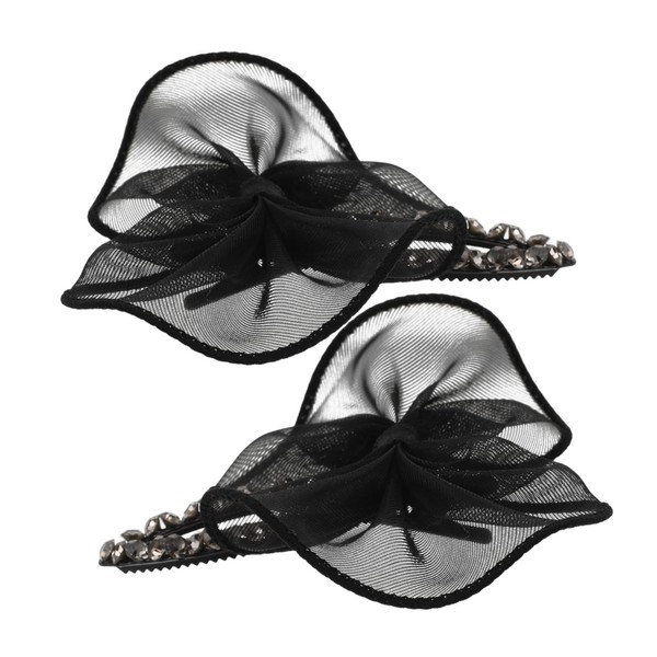 VICASKY 2pcs Black Bow Hair Clips with Rhinestone Sparkle Strong