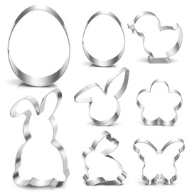 Easter Cookie Cutters, Set of 8, Easter Set, Easter Stainless Steel Cookie Cutters, Easter Cookie Cutters for Baking, Rabbit, Chick, Egg, Rabbit Head, Flower, Butterfly