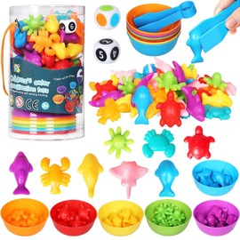 SAMISO Montessori Toy Colours Learning from 2 3 4 5 Years, 66 Pieces Montessori Maths Toy Skills, Toy, Educational Toy with Matching Sorting Cup