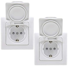 IP44 Outdoor Socket 250 V with Protective Cover Flap, for Indoor and Outdoor, Balcony, Patio, Cellar, Bathroom, White