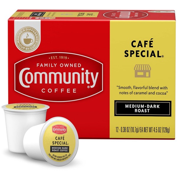 Community Coffee Café - Café especial tostado medio oscuro - 12 unidades de cápsulas de café de una sola porción - Compatible con cafeteras Keurig 2.0 K
