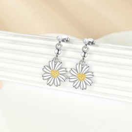 Daisy Earrings for Women 925 Sterling Silver Daisy Flower Dangle Drop Earrings Jewelry Gifts for Women