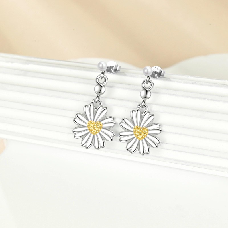 Daisy Earrings for Women 925 Sterling Silver Daisy Flower Dangle