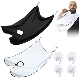 2 Pieces Shaving Towel with 4 Suction Cups, Shaving Cape, Dressing Gown for Salon Care, Shaving Hair Cutting, Waterproof Beard Apron (Black, White)