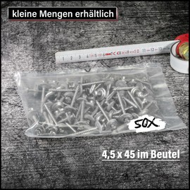 SCREW REBEL Plumber Screws 4.5 x 45 mm Stainless Steel A2 Stainless Steel with EPDM Sealing Washer Diameter 15 mm TX 20 Pack of 50