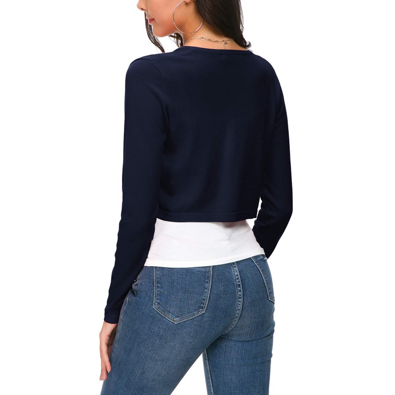 EXCHIC Cárdigan Corto Bolero con Botones y Cuello Redondo para