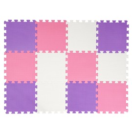 Easy Playhouse: 12 Soft Foam Floor Puzzle Tiles - Pink-Purple-White - 12" Interlocking Mat Pieces (4'x3'), Nursery, Playroom, Gym, Children & Adults