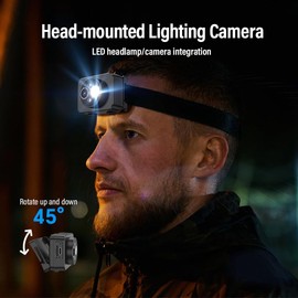2-in-1 LED Headlamp with 1080P HD Action Camera, 64GB Storage, Waterproof & Dustproof Design, Wearable Video Recording Device for Electricians, Plumbers, Night Cycling, Fishing, and Outdoor Activities